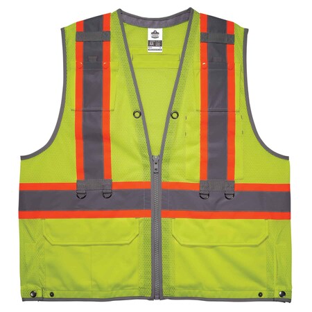 Glowear By Ergodyne Lime Hi Vis Tool Tethering Safety Vest, Type R Class 2, 4XL/5XL 8231TV